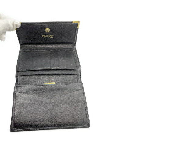Yves Saint Laurent レザー 三つ折り財布 中古 イブサンローラン 本革 コンパクト 小さめ がま口 ブランド
