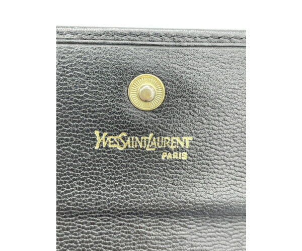Yves Saint Laurent レザー 三つ折り財布 中古 イブサンローラン 本革 コンパクト 小さめ がま口 ブランド