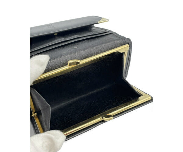 Yves Saint Laurent レザー 三つ折り財布 中古 イブサンローラン 本革 コンパクト 小さめ がま口 ブランド