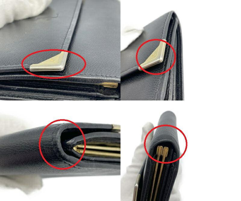 Yves Saint Laurent レザー 三つ折り財布 中古 イブサンローラン 本革 コンパクト 小さめ がま口 ブランド