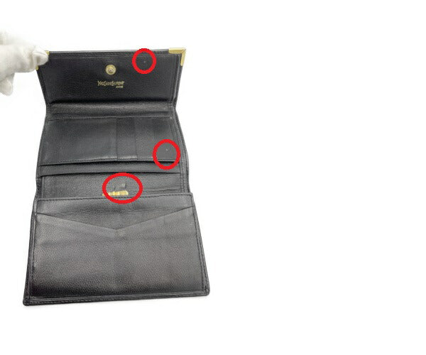 Yves Saint Laurent レザー 三つ折り財布 中古 イブサンローラン 本革 コンパクト 小さめ がま口 ブランド