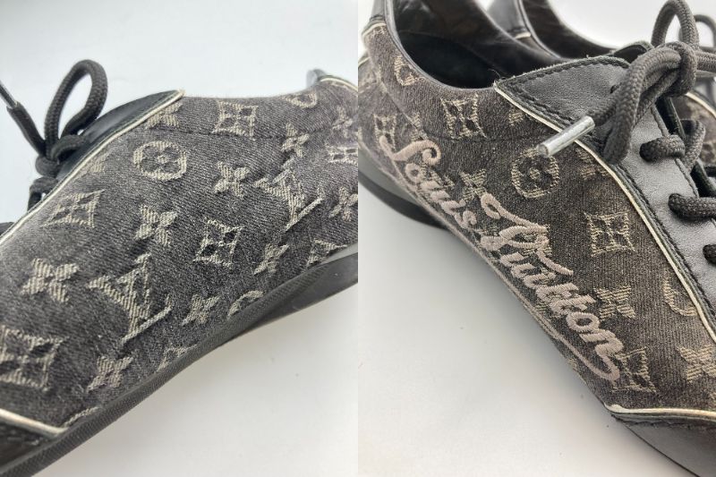 LOUIS VUITTON モノグラム デニムスニーカー 36(約22.5cm) ブラック 中古 ルイヴィトン レディース 刺繍 ローカット