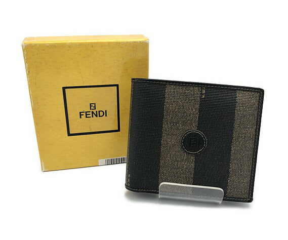 FENDI フェンディ ぺカン 2つ折り財布 中古 ブランド レザー メンズ ミニ ウォレット ブラック カーキ