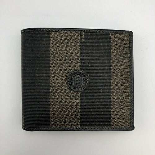 FENDI フェンディ ぺカン 2つ折り財布 中古 ブランド レザー メンズ ミニ ウォレット ブラック カーキ