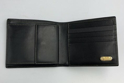 FENDI フェンディ ぺカン 2つ折り財布 中古 ブランド レザー メンズ ミニ ウォレット ブラック カーキ