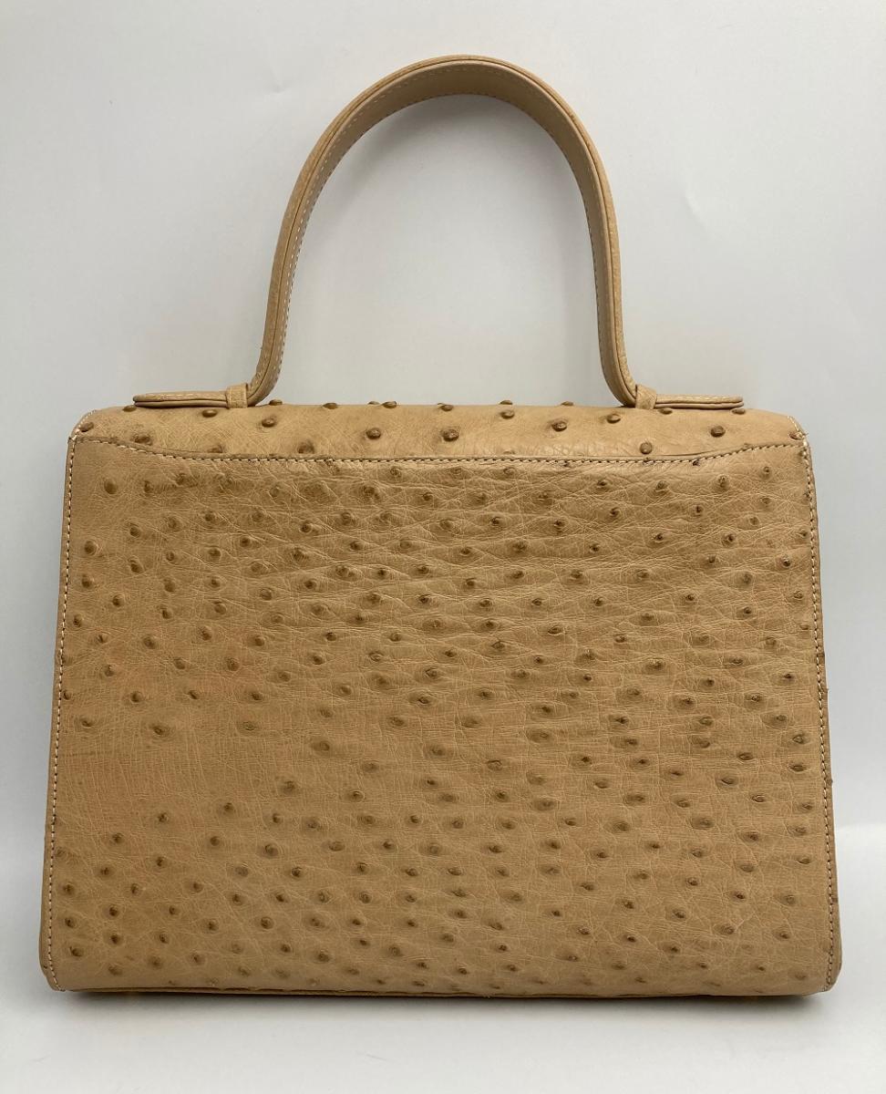 WATA-ICHI JRA認定 オーストリッチ ハンドバッグ ベージュ 中古 ワタイチ レザー ダチョウ レディース フォーマル
