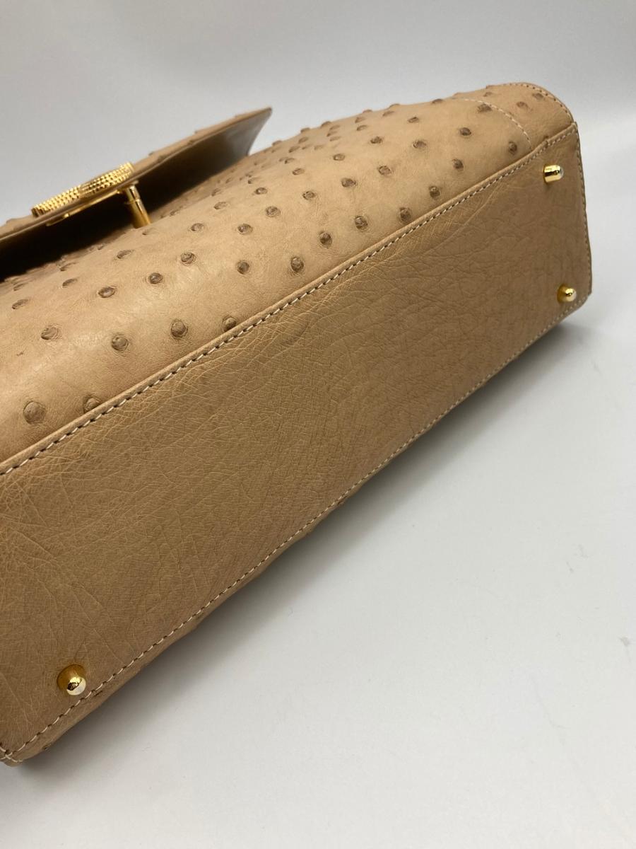 WATA-ICHI JRA認定 オーストリッチ ハンドバッグ ベージュ 中古 ワタイチ レザー ダチョウ レディース フォーマル