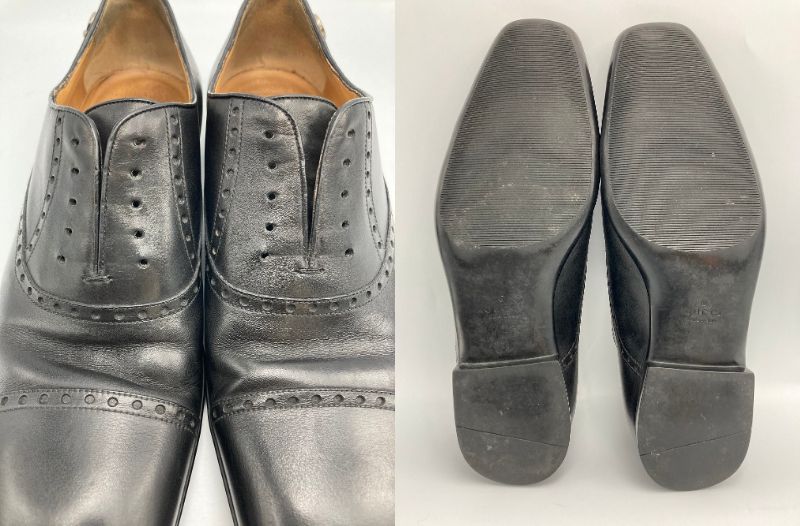 GUCCI レザー レースアップシューズ G金具 メダリオン サイズ41 ブラック 中古 レザーシューズ グッチ カジュアル 革靴 黒 紐靴