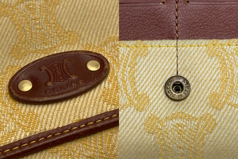 CELINE セリーヌ マカダム 2つ折り長財布 キャンバス 中古 イエロー レディース 2つ折り 黄色