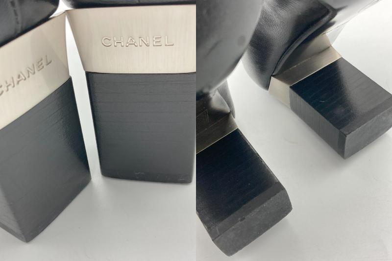 CHANEL シャネル スクエアトゥ レザー パンプス サイズ34 レディース ブラック 中古 D4