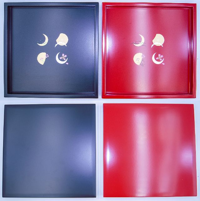 京塗 石川漆工房 正方形色違い お膳ペア 中古 1