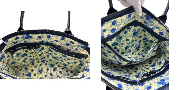MOTHERHOUSE マザーハウス トートバッグ 鞄 レザー 本革 ネイビー 花柄 通勤 お出かけ 中古 W4