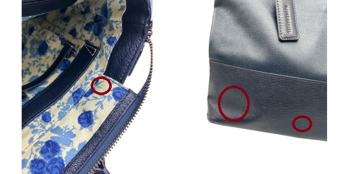 MOTHERHOUSE マザーハウス トートバッグ 鞄 レザー 本革 ネイビー 花柄 通勤 お出かけ 中古 W4