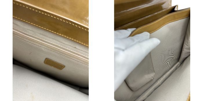 GOLD PFEIL ゴールドファイル エナメル パテントレザー ハンドバッグ 鞄 レディース マスタード 中古 W4