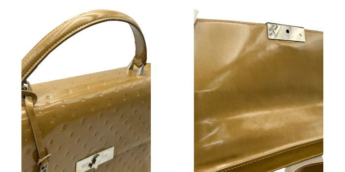 GOLD PFEIL ゴールドファイル エナメル パテントレザー ハンドバッグ 鞄 レディース マスタード 中古 W4