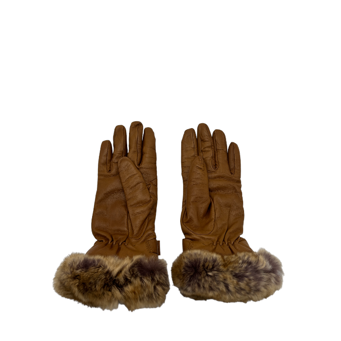 Sermoneta gloves サーモネータ グローブ レザー カシミヤ 手袋 レディース 冬 おしゃれ かわいい ブラウン 中古 W4