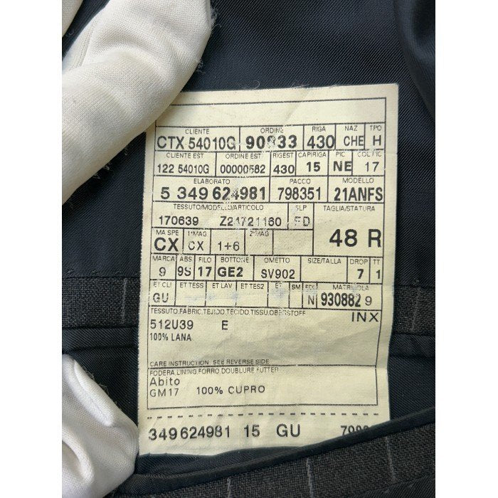 GUCCI グッチ スーツ ストライプ シングル ジャケット メンズ 48 グレー 二つボタン ウール フォーマル 中古 W4