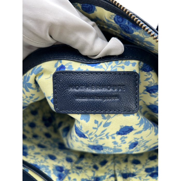MOTHERHOUSE マザーハウス トートバッグ 鞄 レザー 本革 ネイビー 花柄 通勤 お出かけ 中古 W4