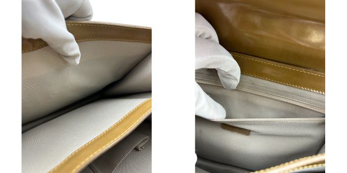 GOLD PFEIL ゴールドファイル エナメル パテントレザー ハンドバッグ 鞄 レディース マスタード 中古 W4