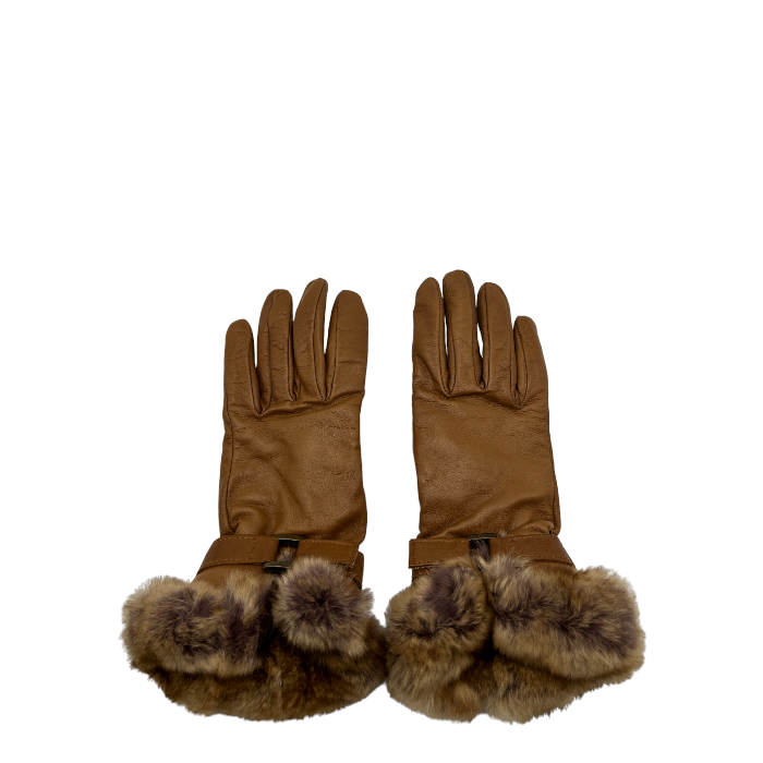 Sermoneta gloves サーモネータ グローブ レザー カシミヤ 手袋 レディース 冬 おしゃれ かわいい ブラウン 中古 W4