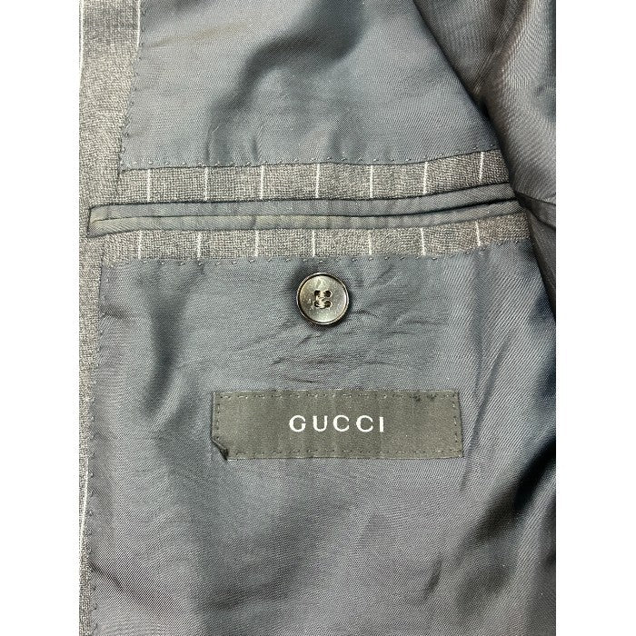 GUCCI グッチ スーツ ストライプ シングル ジャケット メンズ 48 グレー 二つボタン ウール フォーマル 中古 W4