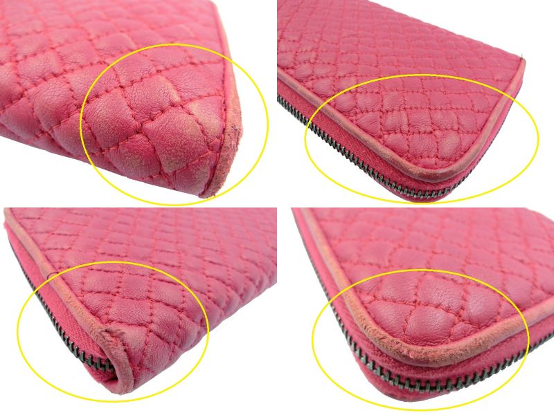 BOTTEGA VENETA/ボッテガヴェネタ キルティング レザー ラウンドファスナー 長財布 中古 1