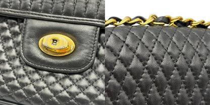 BALLY バリー キルティング レザー チェーン ショルダー バッグ 本革 鞄 レディース ブランド ブラック 肩掛け 斜め掛け 中古 W４
