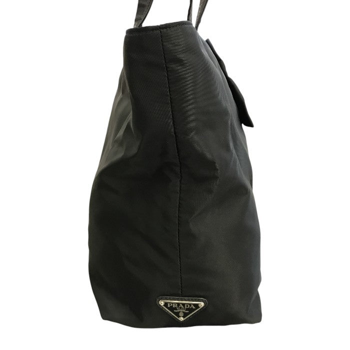 PRADA プラダ トートバッグ レディース リボン ロゴ ナイロン レザーハンドル 三角プレート A4収納可 ブラック 中古 T1