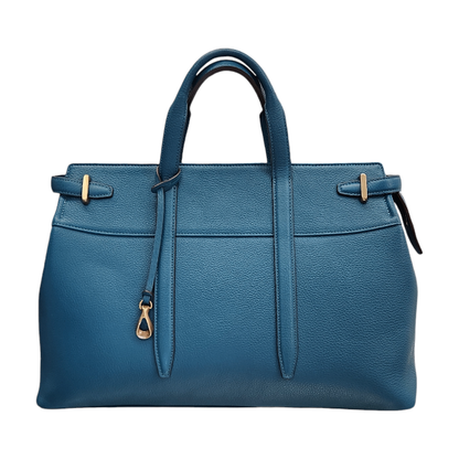 ETiAM エティアム Unite シュリンク サイドベルトブリーフケース メンズ シボ レザー 無地 ターコイズブルー ETKB-024 中古 T1