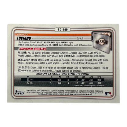 TOPPS MLBカード BOWMAN CHROME MARCO LUCIANO SAN FRANCISCO GIANTS /250 #BD-190 中古 IT2