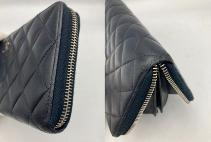 CHANEL シャネル マトラッセ ラウンドファスナー長財布 ダークネイビー シルバー金具 中古 D4