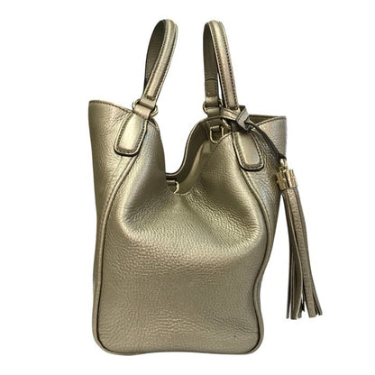 GUCCI グッチ インターロッキングG ソーホー ハンドバッグ レディース レザー フリンジ タッセルチャーム メタリックグレージュ 336751 中古 T1