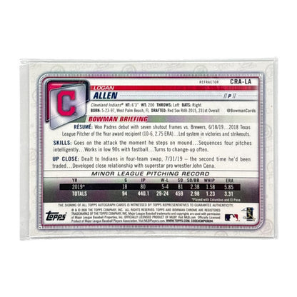 TOPPS MLBカード BOWMAN CHROME LOGAN ALLEN CLEVELAND INDIANS /499 #CRA-LA 中古 IT1