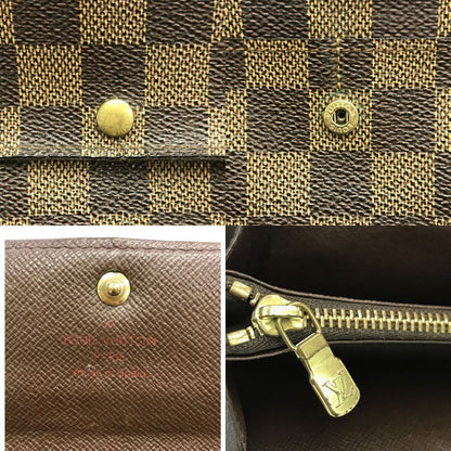 LOUIS VUITTON ルイヴィトン ダミエ ポシェット ポルト モネ クレディ 長財布 二つ折り カード2枚 ブラウン N61725 中古 T1