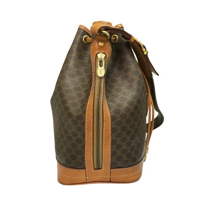 CELINE セリーヌ 巾着 ショルダーバッグ レディース マカダム柄 PVC ブラウン 中古 T1