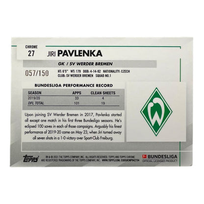 TOPPS サッカーカード CHROME JIRI PAVLENKA WERDER BREMEN /150 #27 中古 IT2