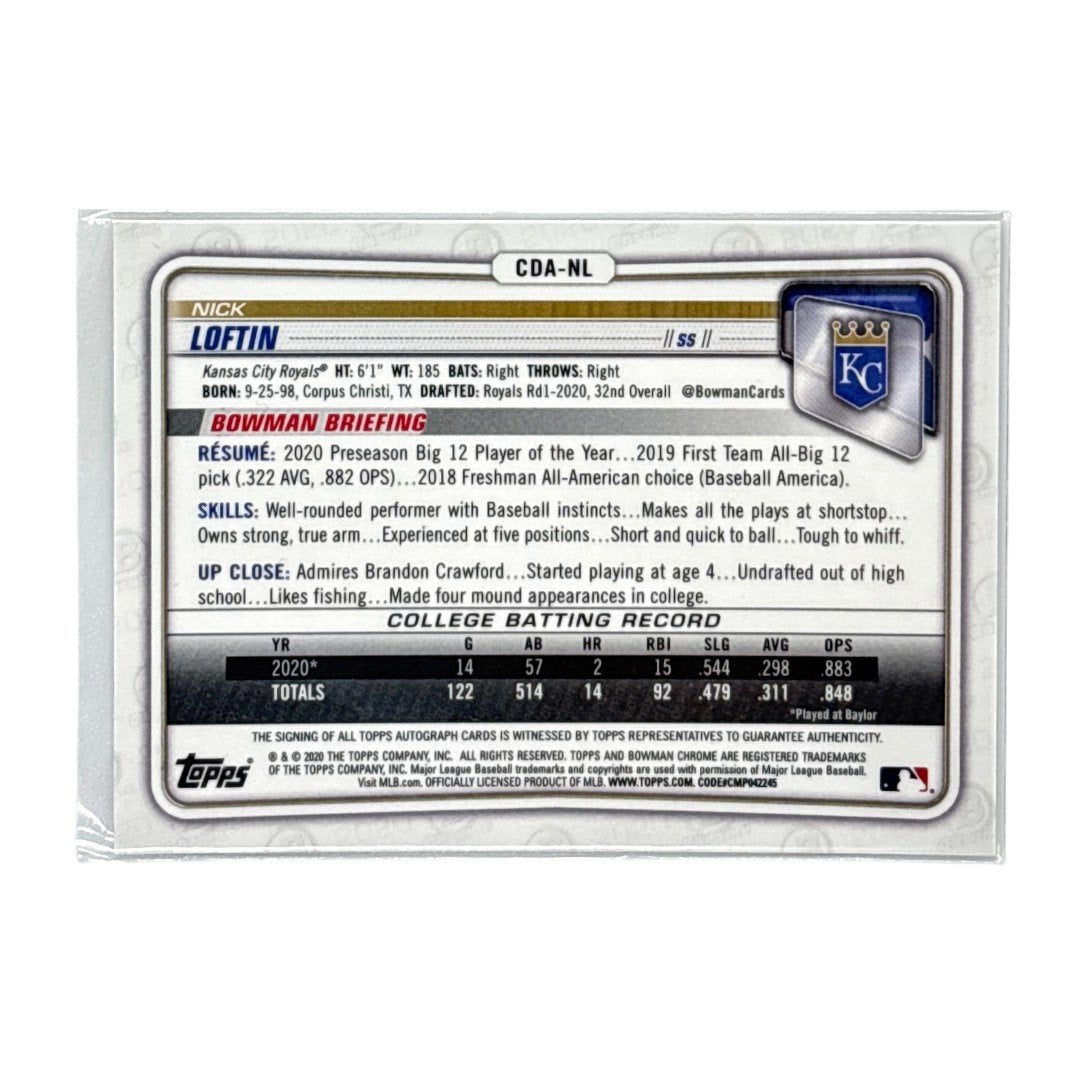 TOPPS MLBカード BOWMAN CHROME 1ST NICK LOFTIN KANSAS CITY ROYALS #CDA-NL 中古 IT1