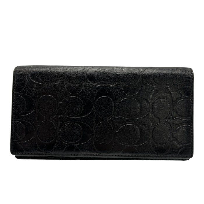COACH コーチ シグネチャー エンボスドレザー レザー 2つ折り長財布 本革 財布 ブラック 収納 小銭入れ カード入れ 札入れ 中古 W４