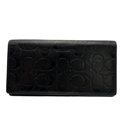 COACH コーチ シグネチャー エンボスドレザー レザー 2つ折り長財布 本革 財布 ブラック 収納 小銭入れ カード入れ 札入れ 中古 W４