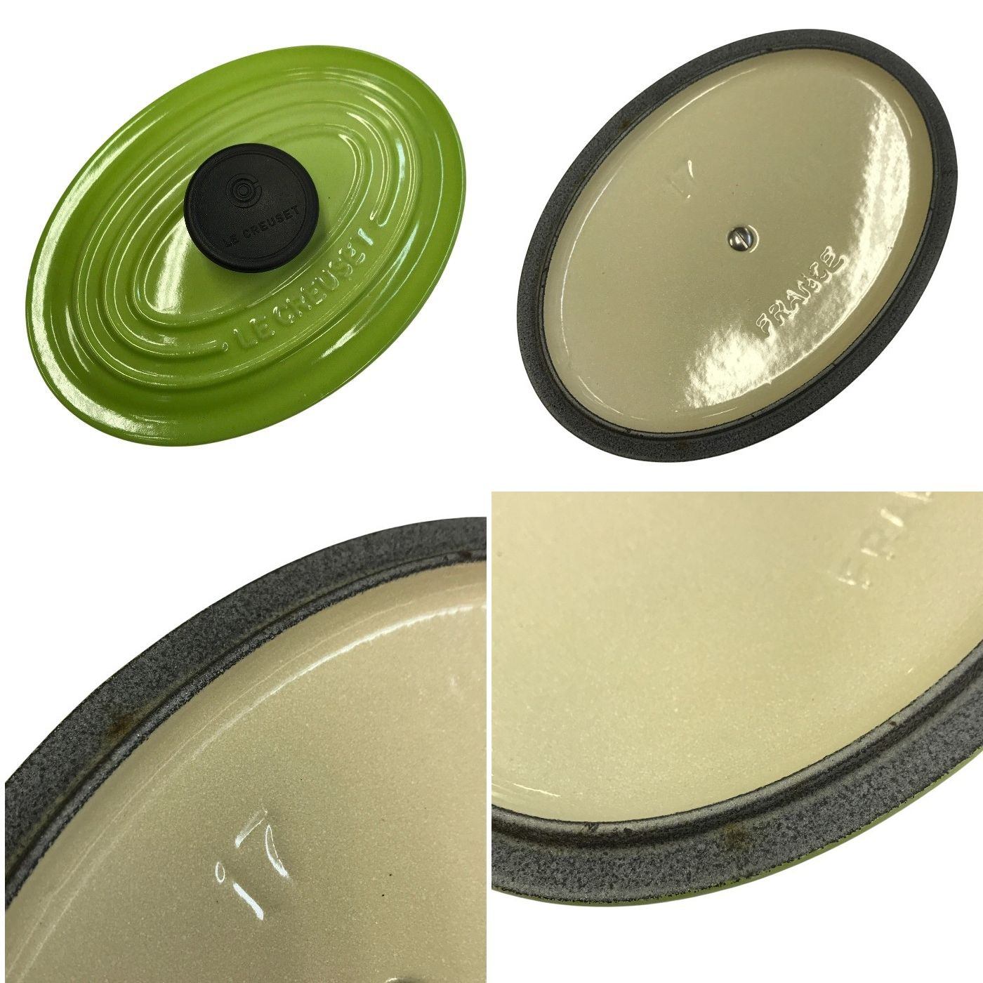 LE CREUSET ル・クルーゼ ココット オーバル 両手鍋 0.9L 楕円 ホーロー 鋳物 IH オーブン 直火 グリーン 中古 T1