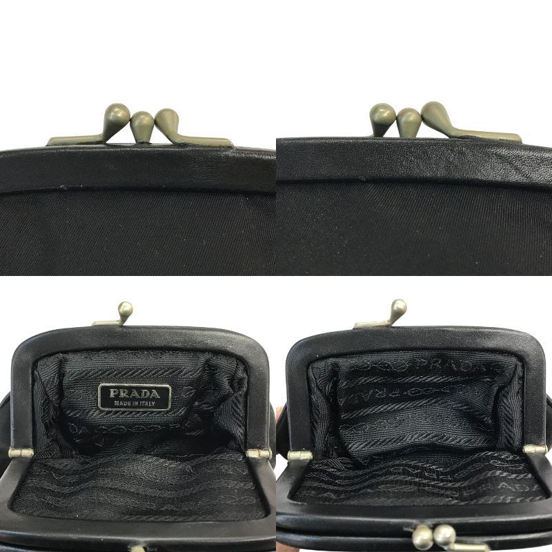 PRADA プラダ コインケース ユニセックス がま口 テスート ナイロン 三角プレート 小銭入れ 2コンパートメント ブラック 中古 T1