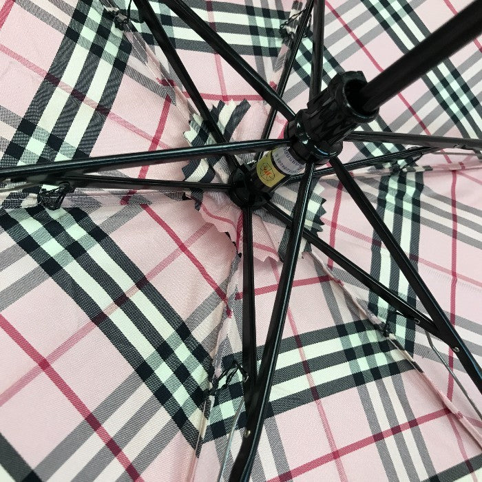 BURBERRY バーバリー 折りたたみ傘 レディース 折り畳み 雨傘 チェック 軽量 カーボン骨 オーロラ株式会社 ピンク 中古 T1