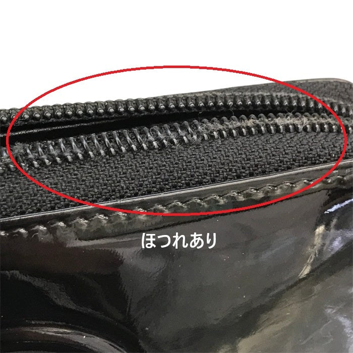 CHANEL シャネル 長財布 2つ折り エナメル カメリア ラウンドジップ ブラック 中古 T1