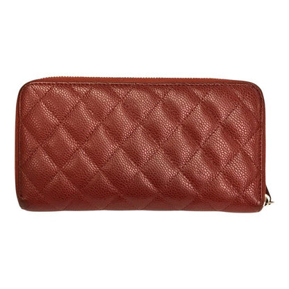 CHANEL シャネル マトラッセ 長財布 レディース ラウンドジップ ファスナー キャビアスキン キルティング レッド/シルバー金具 A50097 中古 T1