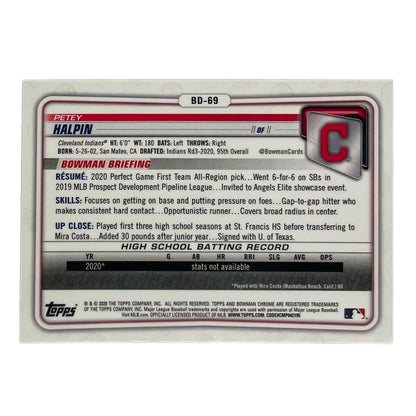 TOPPS MLBカード BOWMAN CHROME 1ST PETEY HALPIN CLEVELAND INDIANS /250 #BD-69 中古 IT2