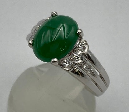 Pt900 ヒスイ(翡翠)3.03ct ダイヤ0.16ct リング 12号 中古 D4