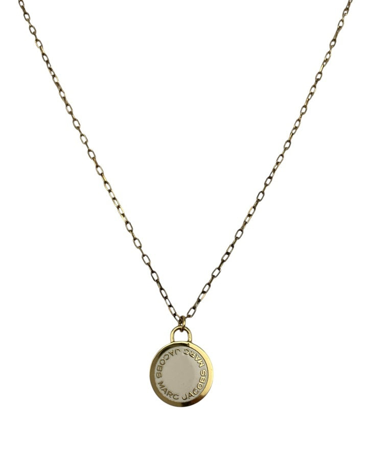 MARC JACOBS マークジェイコブス ロゴ ディスク エナメル ネックレス ホワイト 中古 D4