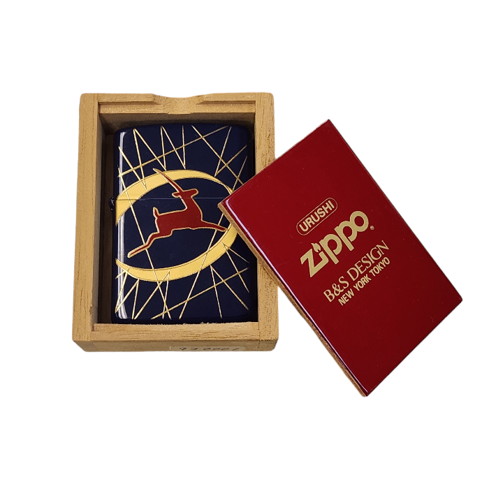 Zippo ジッポー URUSHI B&S DESIGN オイルライター 漆塗り 坂本 鹿 ネイビー 藍色 中古 T1