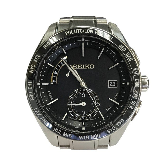 SEIKO セイコー BRIGHTZ ブライツ ワールドタイム 腕時計 メンズ ソーラー 電波 アナログ ブラック/シルバー 8B54-0BC0 中古 T1