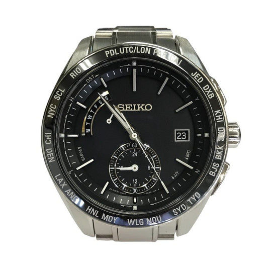SEIKO セイコー BRIGHTZ ブライツ ワールドタイム 腕時計 メンズ ソーラー 電波 アナログ ブラック/シルバー 8B54-0BC0 中古 T1
